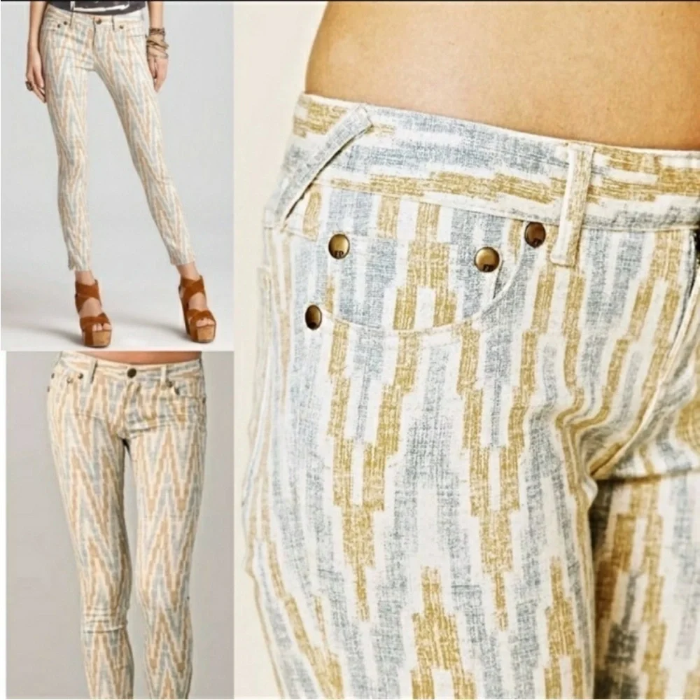 FREE PEOPLE Ikat Ankle Zip Skinny Jeans Low Rise Size 26 - Picture 3 of 9